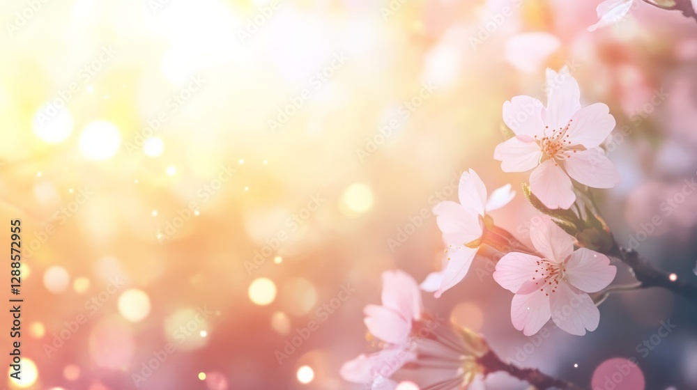 Aufkleber cherry tree blossoms gently swaying in the warm spring breeze, illuminated by the golden sunlight, c