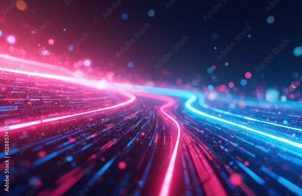 Aufkleber abstract futuristic wallpaper with pink, blue glowing neon wave lines. bokeh lights data transfer co