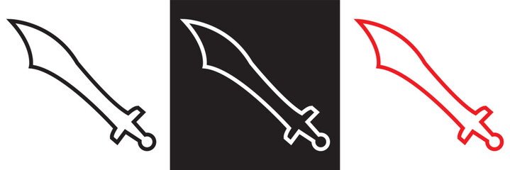 Sword icon.  Medieval sword, dagger, cross guard.  Isolated on white and black background. Vector illustration. EPS 10