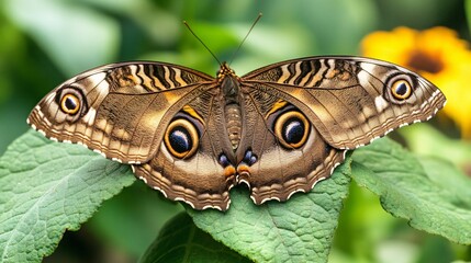Fototapeta premium Vibrant Butterfly Perched Gracefully on Organic Garden Leaf