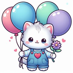 cute kitten holding balloons in hand