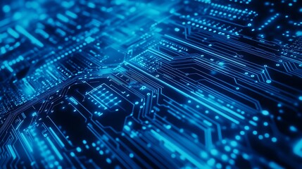 Obraz premium Futuristic Circuit Board Glowing, Data Flow, Technology Background, Tech Design