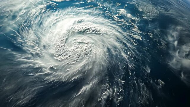 Dramatic aerial view of a powerful hurricane from space satellite