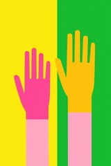 Obraz premium Celebrate diversity and inclusion with vibrant pink and yellow hands.