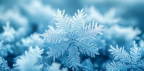 Close-up of Beautiful Snowflake Crystals Sparkling on a Cold Winter Day