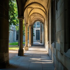 Obraz premium Sunlight shines through courtyard arches