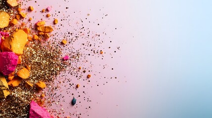 Elegant and luxurious backdrop featuring a soft golden glitter dust framing a beautiful pastel pink gradient center