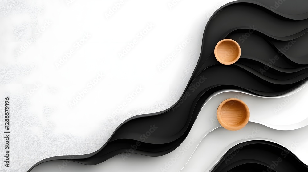 Poster elegant and modern abstract design featuring a smooth black and white gradient with subtle flowing w