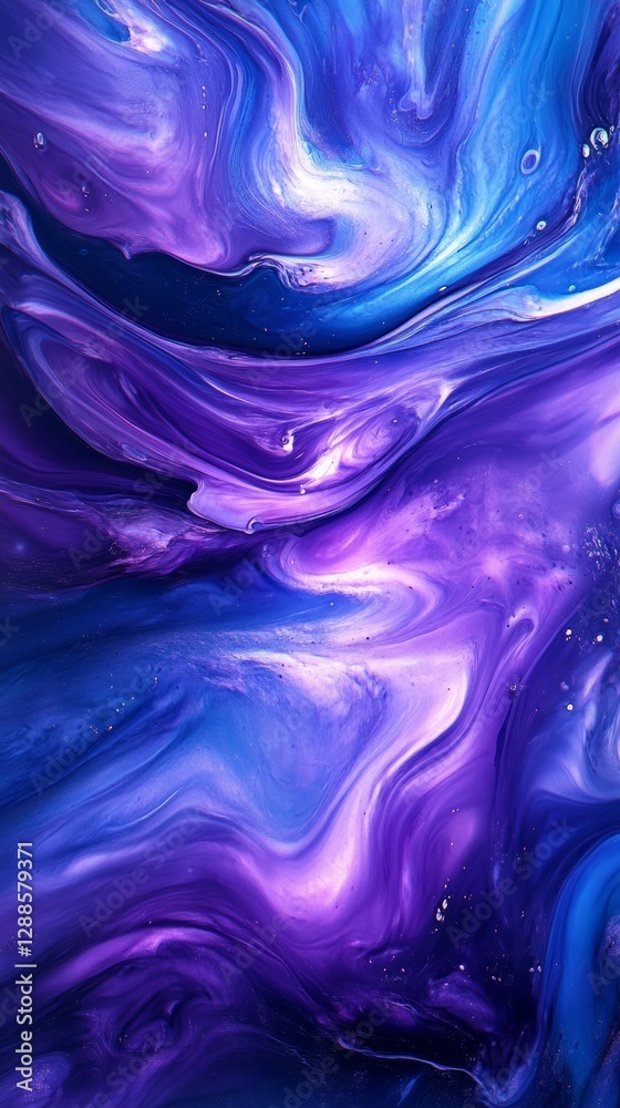 Poster Abstract swirling pattern with shades of purple and blue, flowing lines create a cosmic effect. Artistic background and creative design concept