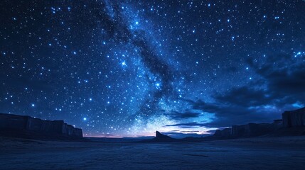Milky Way over desert landscape at dawn