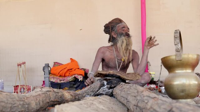 spiritual naga sadhu with unique expressions during mahakumbh festival