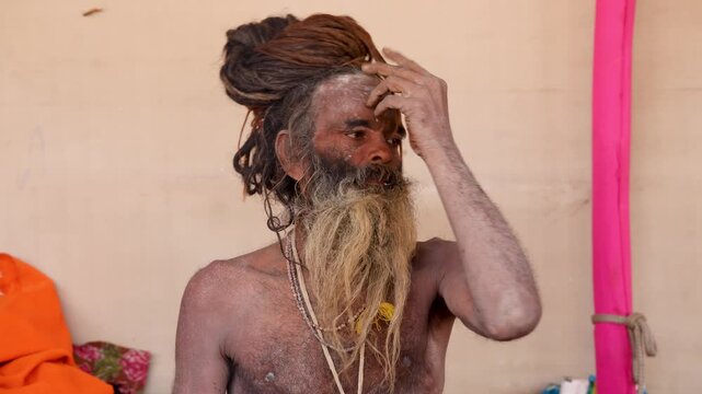 spiritual naga sadhu with unique expressions during mahakumbh festival