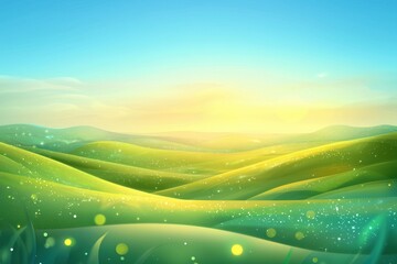 Obraz premium Fresh green landscape with smooth hills and bright sunlight.