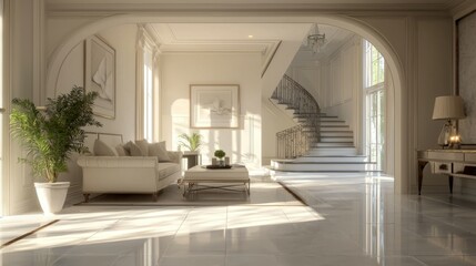 Elegant Modern Living Room with Stairs and Natural Light