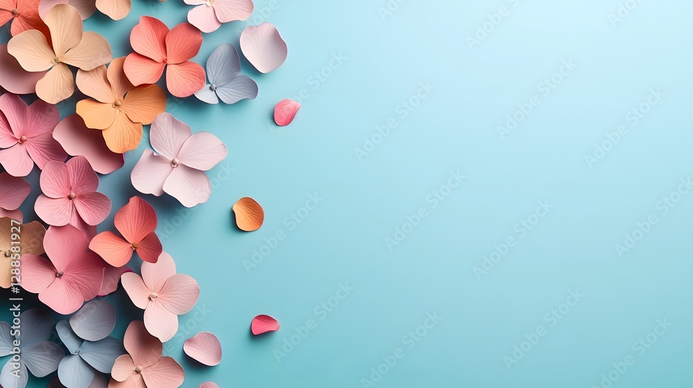 Poster elegant floating pastel colored floral petals on a luxurious soft gradient background with a smooth 