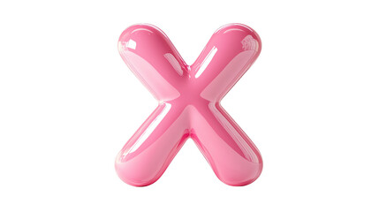 pink inflatable 3d &ldquo;x&rdquo; letter made of glossy latex on transparent background, png