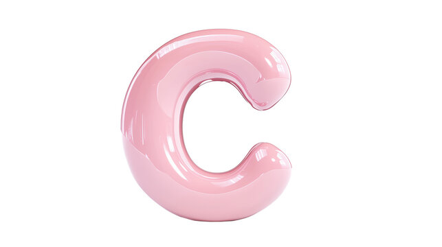 pink inflatable 3d &ldquo;C&rdquo; letter made of glossy latex on transparent background, png