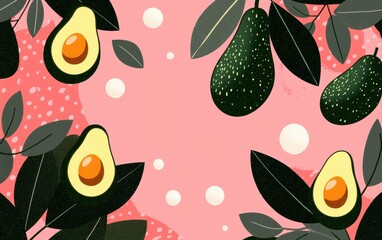 Vibrant pink banner with green avocado pattern, featuring fresh visuals and playful design.