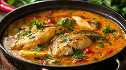 Aromatic and spicy sour curry, featuring juicy snakehead fish fillets in a bright, citrus-infused broth. 