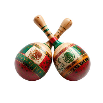 Mexican Flag Maracas: Wooden Percussion Instrument isolated on transparent background