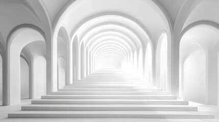 Fototapeta premium White Archway Tunnel with Steps, Architectural Design, Empty Interior, Light and Space, Stock Photo