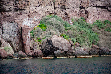 Nature formation. Geological rock formation. Tourism and travel destination, Greece. Geology. Volcanic rock nature. Rock formation with erosion. Landscape with rock formation. Eroded pillars