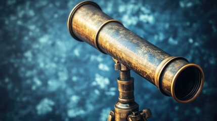 Antique brass telescope on tripod, ocean backdrop, nautical exploration