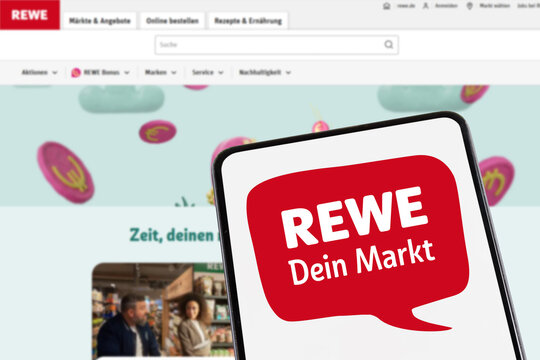 REWE market supermarket with online shop ecommerce on a mobile phone and website