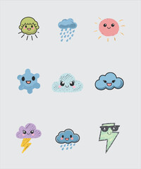 Weather  symbols color icons set of sun cloud rain vector illustration