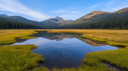 Calm Mountain Lake Reflection In Autumn