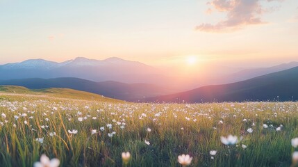 Sunset mountain meadow wildflowers landscape