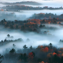 Foggy Autumn Morning in the Forest
