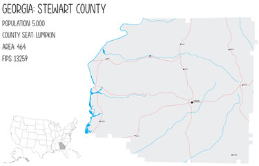 Large and detailed map of Stewart County in Georgia, USA.