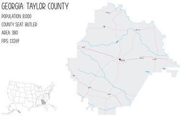 Large and detailed map of Taylor County in Georgia, USA.