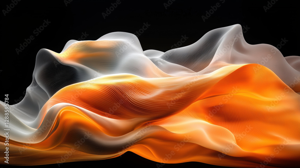 Poster dynamic abstract waves in orange and white colors create mesmerizing visual effect