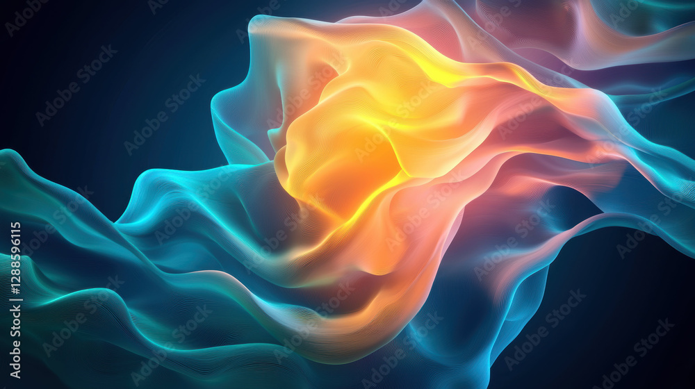 Poster abstract digital waves with vibrant light source create mesmerizing visual experience