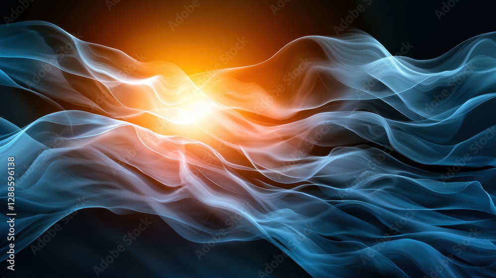 Poster abstract digital waves with glowing light source create mesmerizing effect
