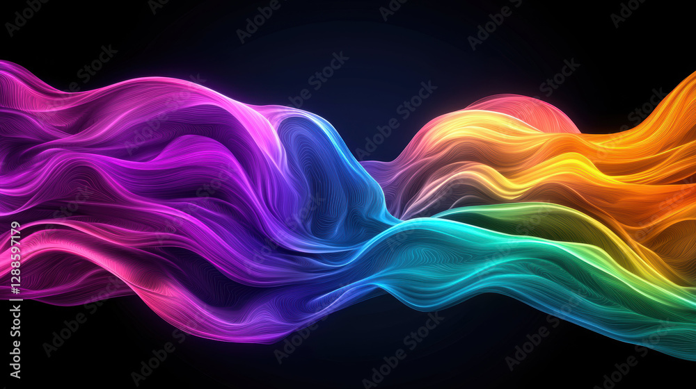 Poster vibrant audio spectrum with flowing colors in dynamic wave pattern