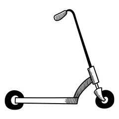 Hand drawn doodle electric scooter on white background.