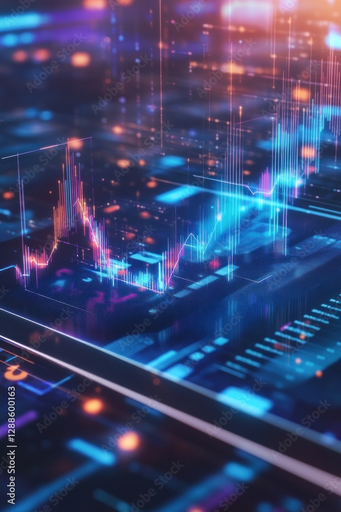 Poster digital data visualization with colorful graphs