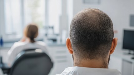 Hair restoration consultation in a clean, professional office. Featuring expertise and customized hair care