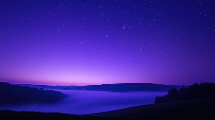 Fototapeta premium Starry Night Foggy Valley Landscape