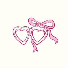 Hand drawn heart locket with pink bow aesthetic coquette style clip art