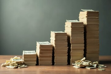 Ascending Stacks of Currency Illustrating Financial Growth and Prosperity