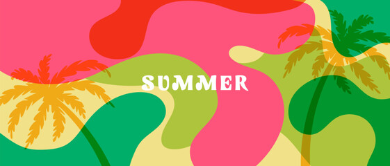 Summer background with tropical palm trees. Abstract tropical background.