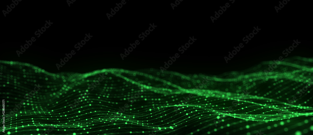 Aufkleber dynamic green wave of particles and lines. abstract futuristic background. big data visualization. 3