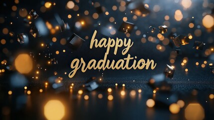 Elegant vintage lettering wishing happy graduation on luxury golden background banner or header