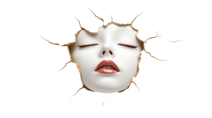 Woman's face through wall hole, a captivating portrait of mystery and intrigue mysterious