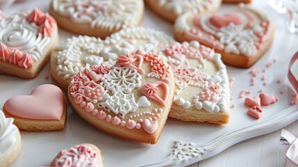 Delicious heart-shaped sugar cookies. Valentine's day decoration