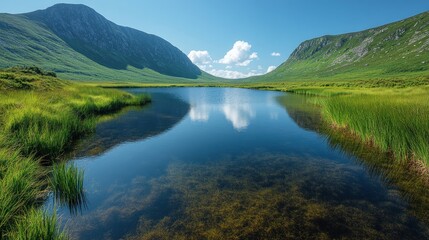 Fototapeta premium Tranquil mountain lake mirroring clouds